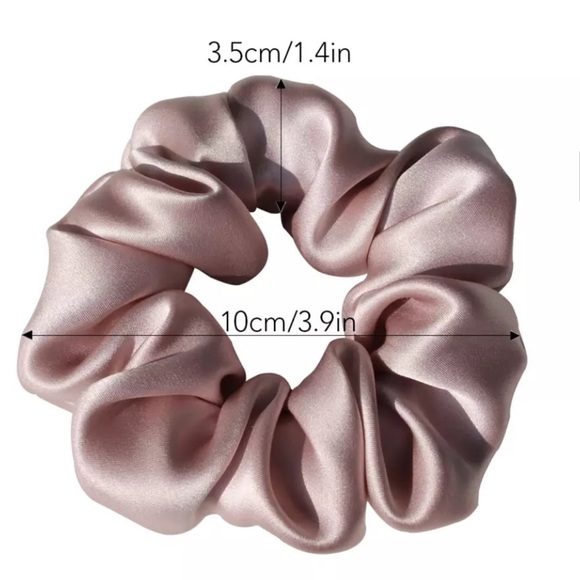 Silk hair scrunchie tie mulberry silk pink black shiny metallic hair pony tail - Picture 8 of 12